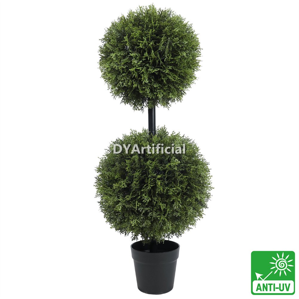 90CM Height Artificial Cedar Cypress Double Ball Tree with Steel Pipe