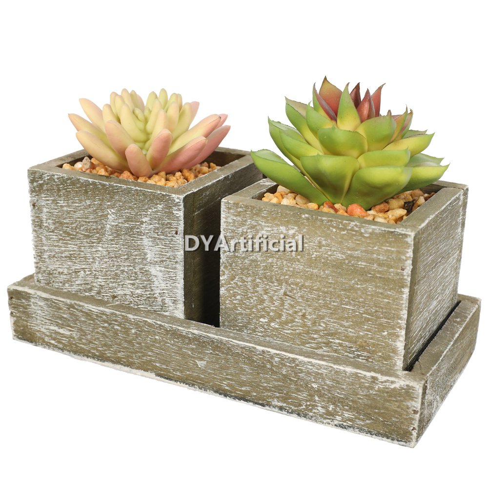 dyjt 4 a artificial succulent plants in wooden pots 12cm