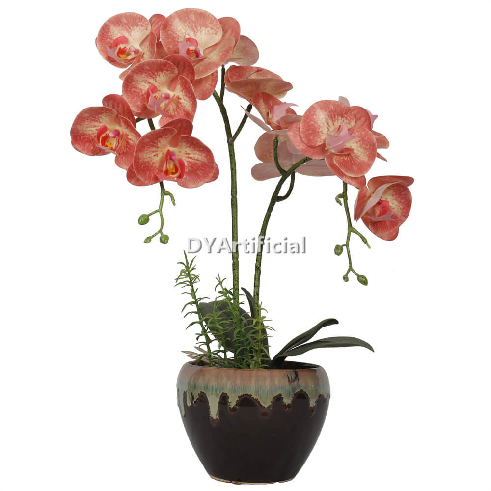 artificial potted orchids sunset red 51cm in a pot