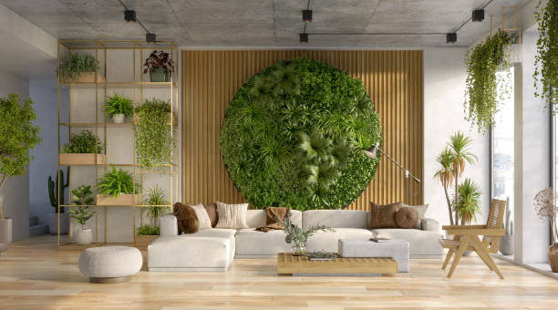 vertical green wall in a living room interior
