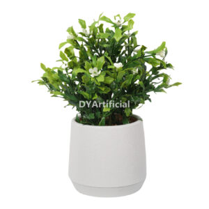 Fresh Color 24CM Height Artificial Boxwood Plants with White Flowers in a Gray Pots