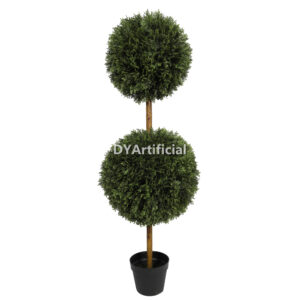 120CM Height Artificial Cedar Cypress Double Ball Tree with Steel Pipe