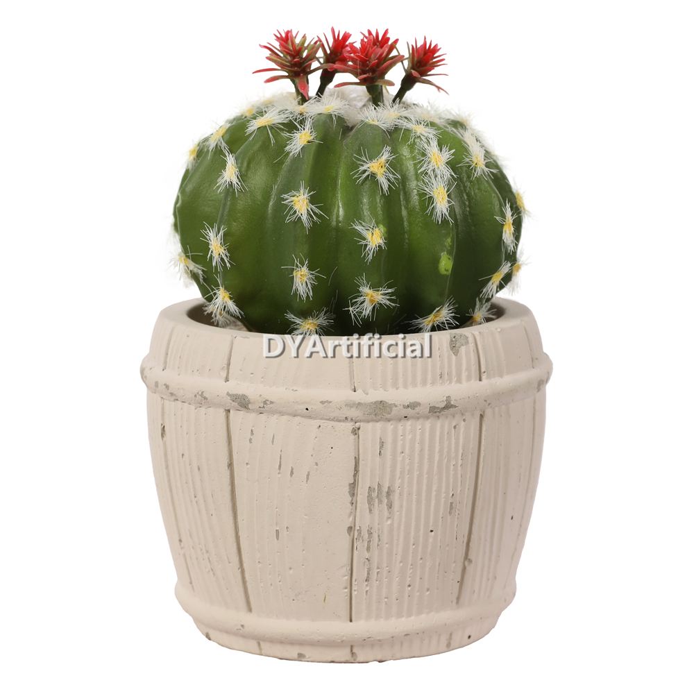 Cactus With Flower In Cement Pot 13.5CM Height