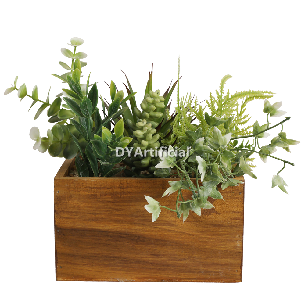DYJT-281 Succulent Garden In Wood Pot 22CM Height