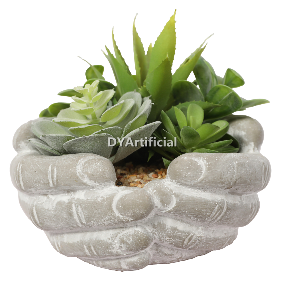Artificial Bergamot Succulents With Cement Pots 13cm Height Indoor