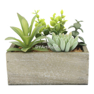 Artificial Succulent Plants In Wooden Pots 18CM