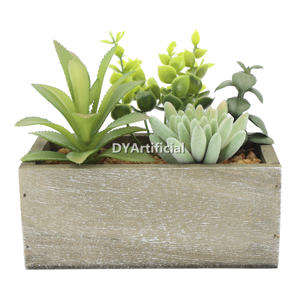 Artificial Succulent Plants In Wooden Pots 18CM