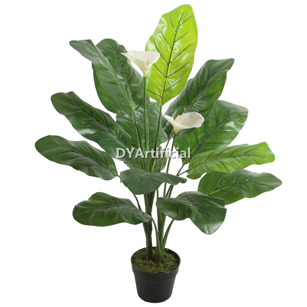 Premium Artificial White Lily Flower Green Leaf Plants 90CM Indoor