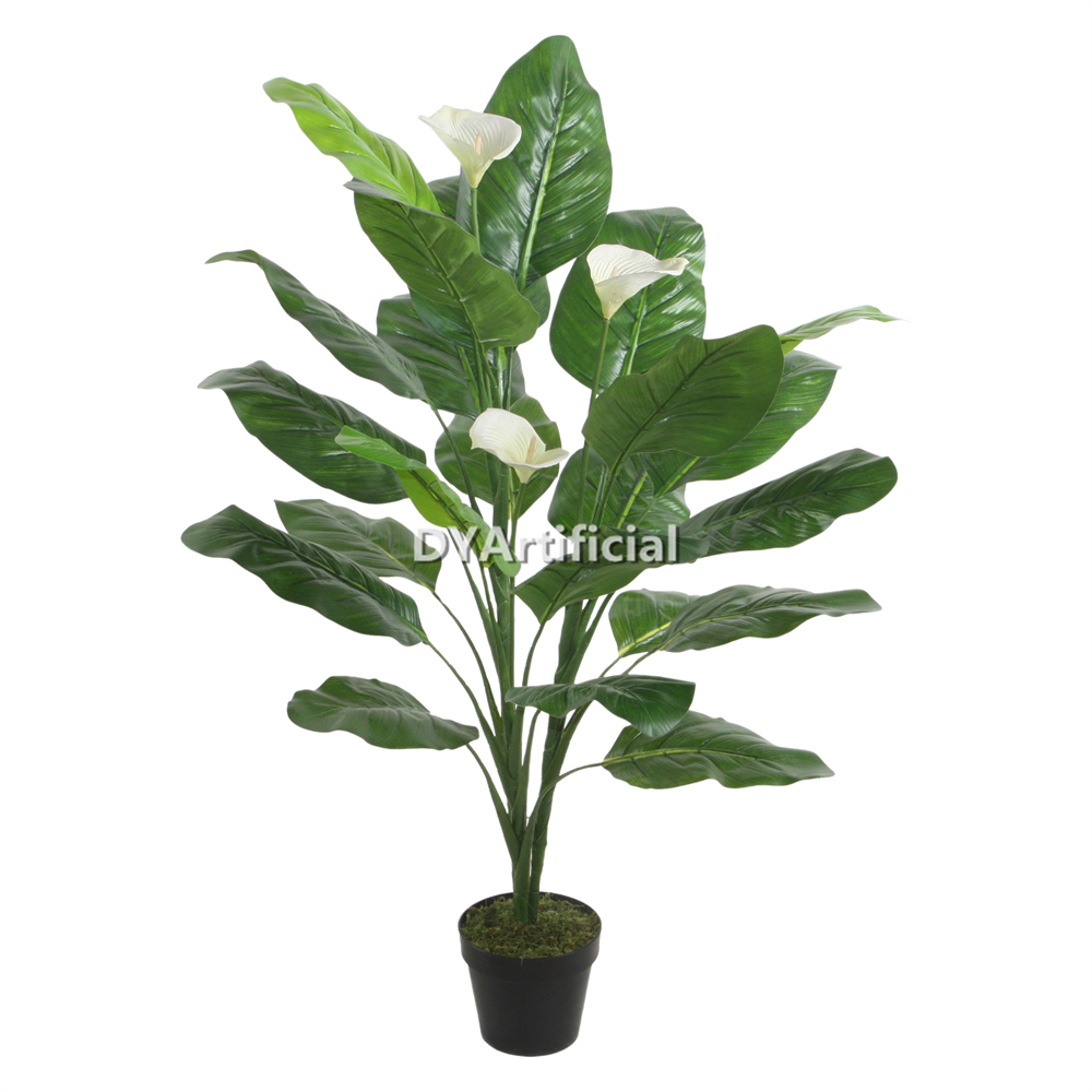 Premium Artificial White Lily Flower Green Leaf Plants 120CM Indoor