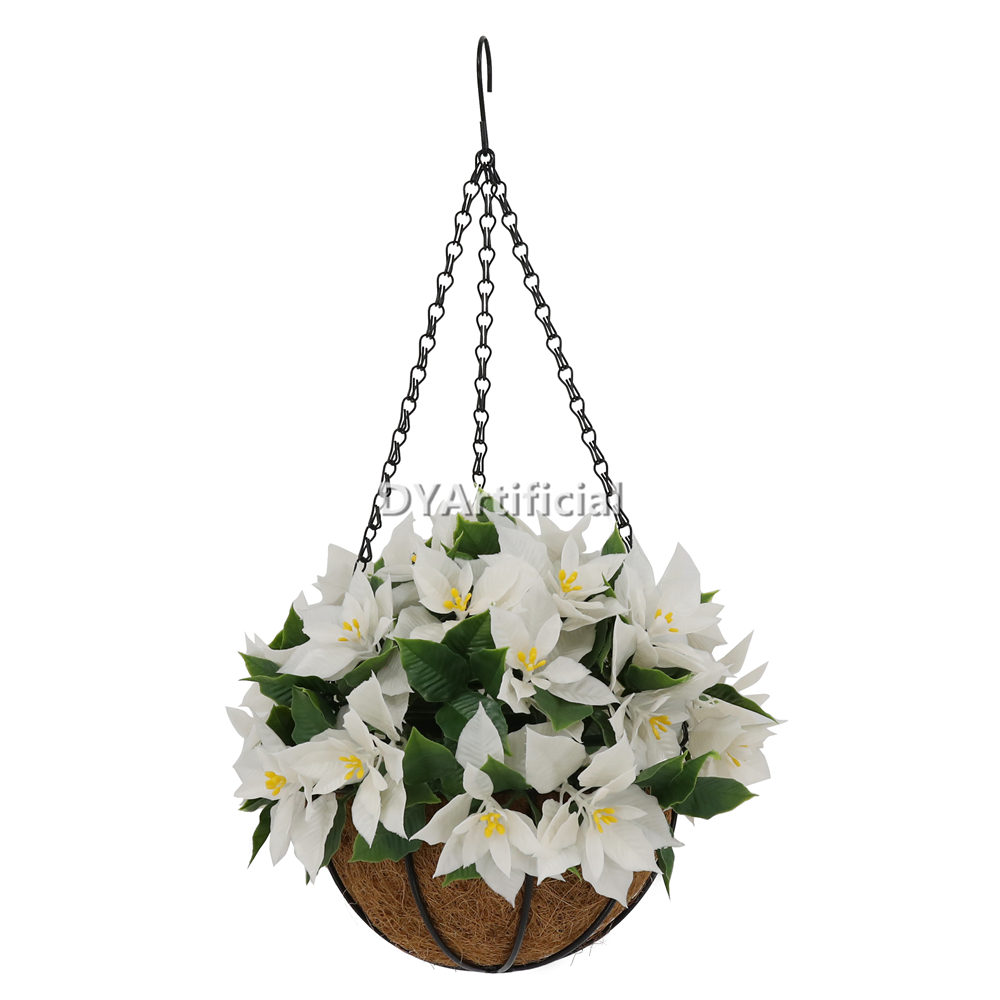 Premium Potted Artificial Christmas Flower White Hanging Basket 50CM Height Outdoor UV Protected