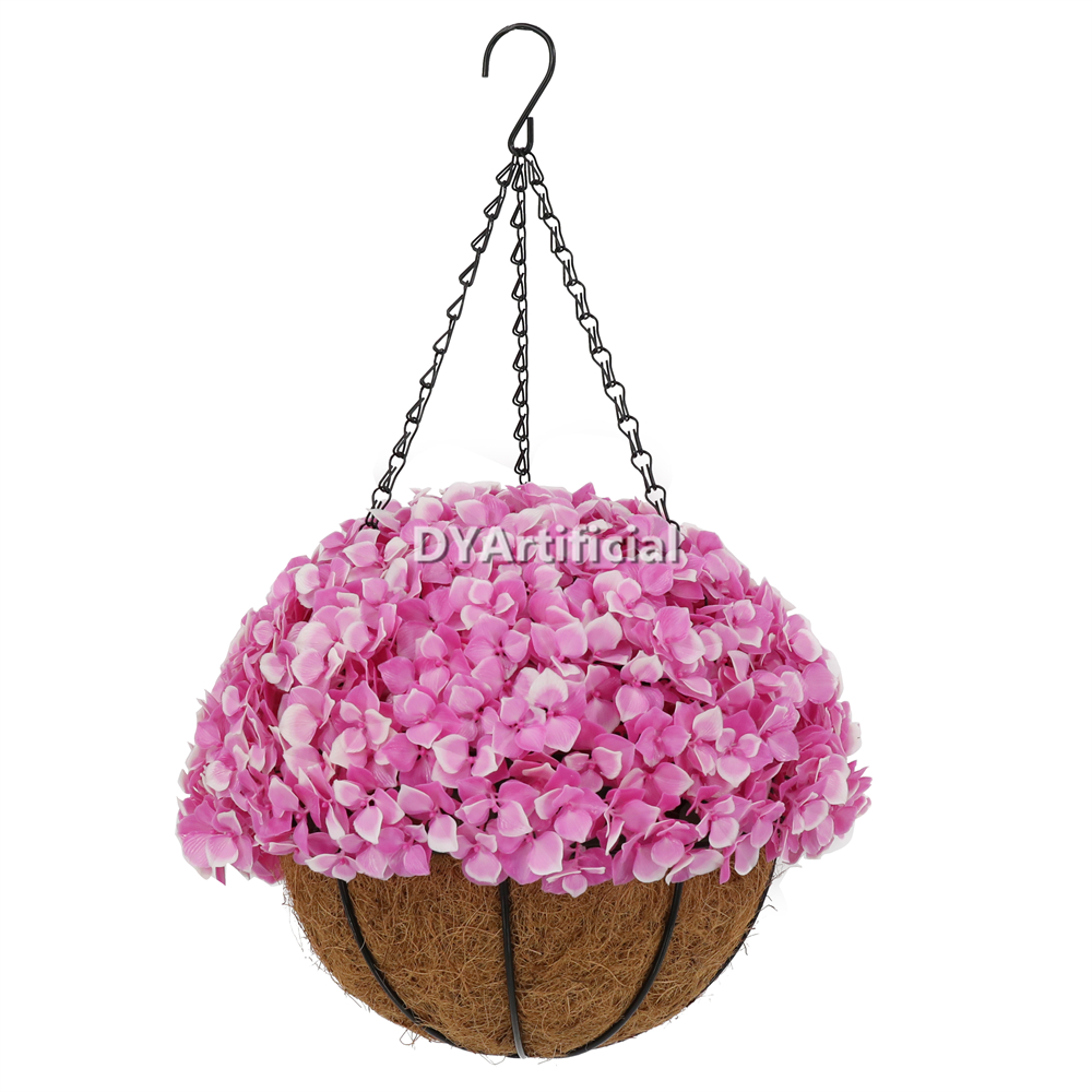 Premium Potted Artificial Hydrangea Dark Pink Hanging Basket 50CM Height Outdoor UV Protected
